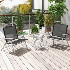 3 Piece Folding Patio Set, 2 Wide Seat Folding Chairs Rated 330 lb and 18 in Round Tempered Glass Table