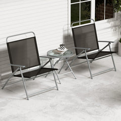 3 Piece Folding Patio Set, 2 Wide Seat Folding Chairs Rated 330 lb and 18 in Round Tempered Glass Table