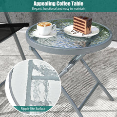 3 Piece Folding Patio Set, 2 Wide Seat Folding Chairs Rated 330 lb and 18 in Round Tempered Glass Table
