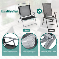 3 Piece Folding Patio Set, 2 Wide Seat Folding Chairs Rated 330 lb and 18 in Round Tempered Glass Table