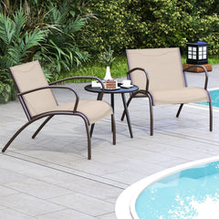 3 Piece Patio Sling Chair Set, 2 Wide 22 in Seats Rated 400 lb on Metal and Aluminium Frames with 20 in Round Three Leg Table