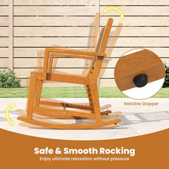 3 Piece Acacia Wood Rocking Bistro Set, 2 Rockers Rated 400 lb with Woven Round PE Rattan Seats and 18 in Slatted Side Table