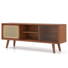 3 Piece Rattan and Wood Living Room Set with Side Table Coffee Table and TV Stand
