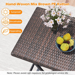 3 Piece Folding Rattan Bistro Set, 2 Folding Chairs Rated 400 lb with Woven Seats and 24 in Square Woven Table