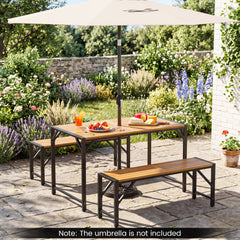 51 inches Acacia Wood Dining Table with Umbrella Hole & Metal Support for Garden