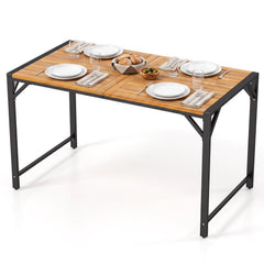 51 inches Acacia Wood Dining Table with Umbrella Hole & Metal Support for Garden