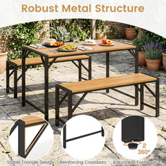 51 inches Acacia Wood Dining Table with Umbrella Hole & Metal Support for Garden