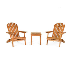 3 Piece Folding Adirondack Chair Set, 2 Eucalyptus Chairs Rated 350 lb with Widened Armrests and 18 in Side Table