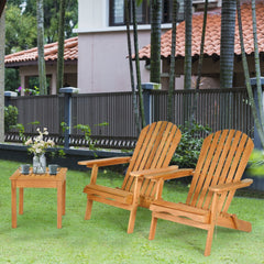 3 Piece Folding Adirondack Chair Set, 2 Eucalyptus Chairs Rated 350 lb with Widened Armrests and 18 in Side Table