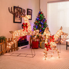 3 Pieces Lighted Christmas Reindeer Family Set with 255 Lights-Golden