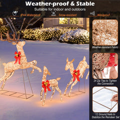 3 Pieces Lighted Christmas Reindeer Family Set with 255 Lights-Golden