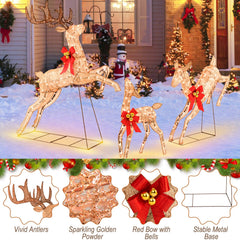 3 Pieces Lighted Christmas Reindeer Family Set with 255 Lights-Golden
