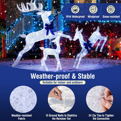 3 Pieces Lighted Christmas Reindeer Family Set with 255 Lights-White