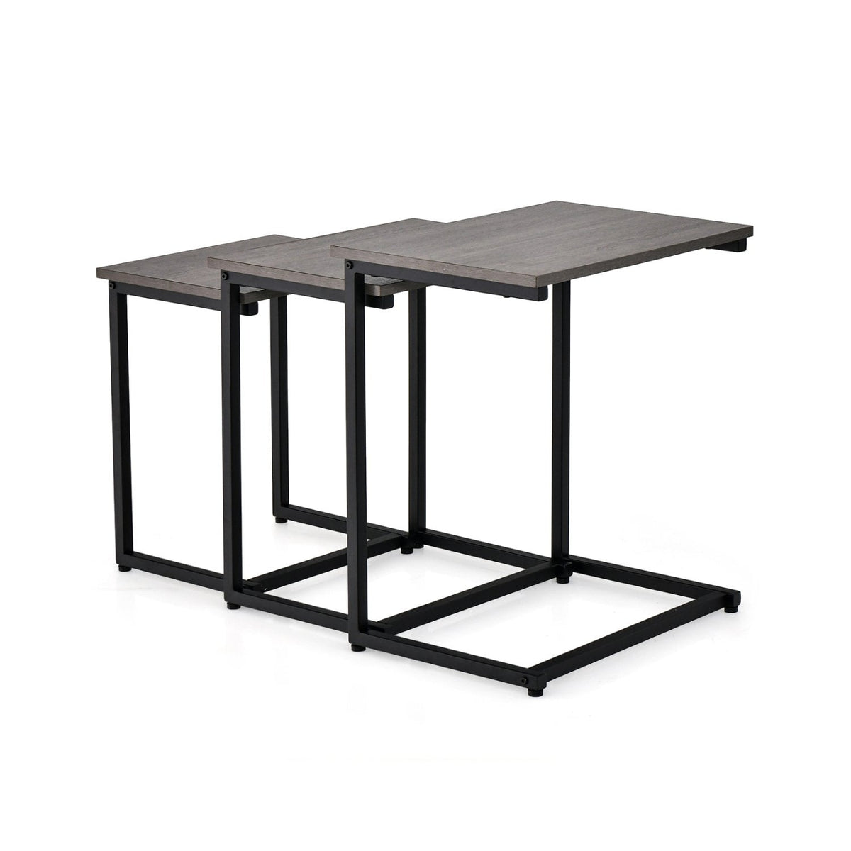 3 Piece Nesting C-Shaped Coffee and End Table Set, Oak