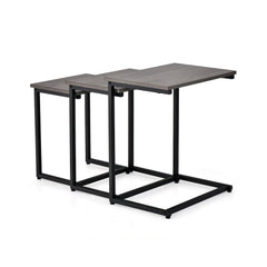 3 Piece Nesting C-Shaped Coffee and End Table Set, Oak