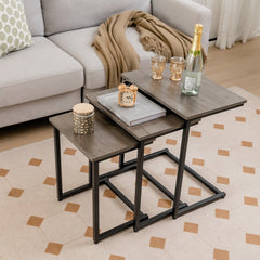 3 Piece Nesting C-Shaped Coffee and End Table Set, Oak