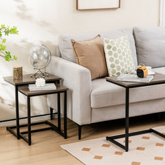 3 Piece Nesting C-Shaped Coffee and End Table Set, Oak