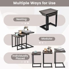 3 Piece Nesting C-Shaped Coffee and End Table Set, Oak