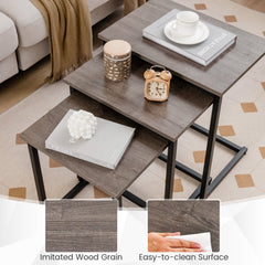 3 Piece Nesting C-Shaped Coffee and End Table Set, Oak