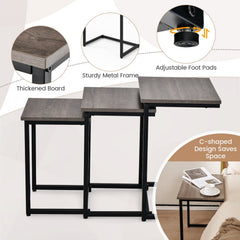 3 Piece Nesting C-Shaped Coffee and End Table Set, Oak