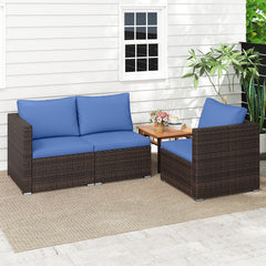 3 Piece Modular Outdoor Sectional Sofa Set, Left Arm, Right Arm and Armless Seats, 76 Inch Combined, Blue