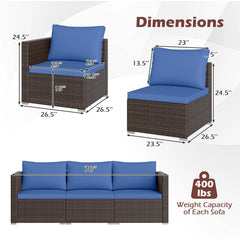 3 Piece Modular Outdoor Sectional Sofa Set, Left Arm, Right Arm and Armless Seats, 76 Inch Combined, Blue