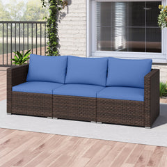 3 Piece Modular Outdoor Sectional Sofa Set, Left Arm, Right Arm and Armless Seats, 76 Inch Combined, Blue
