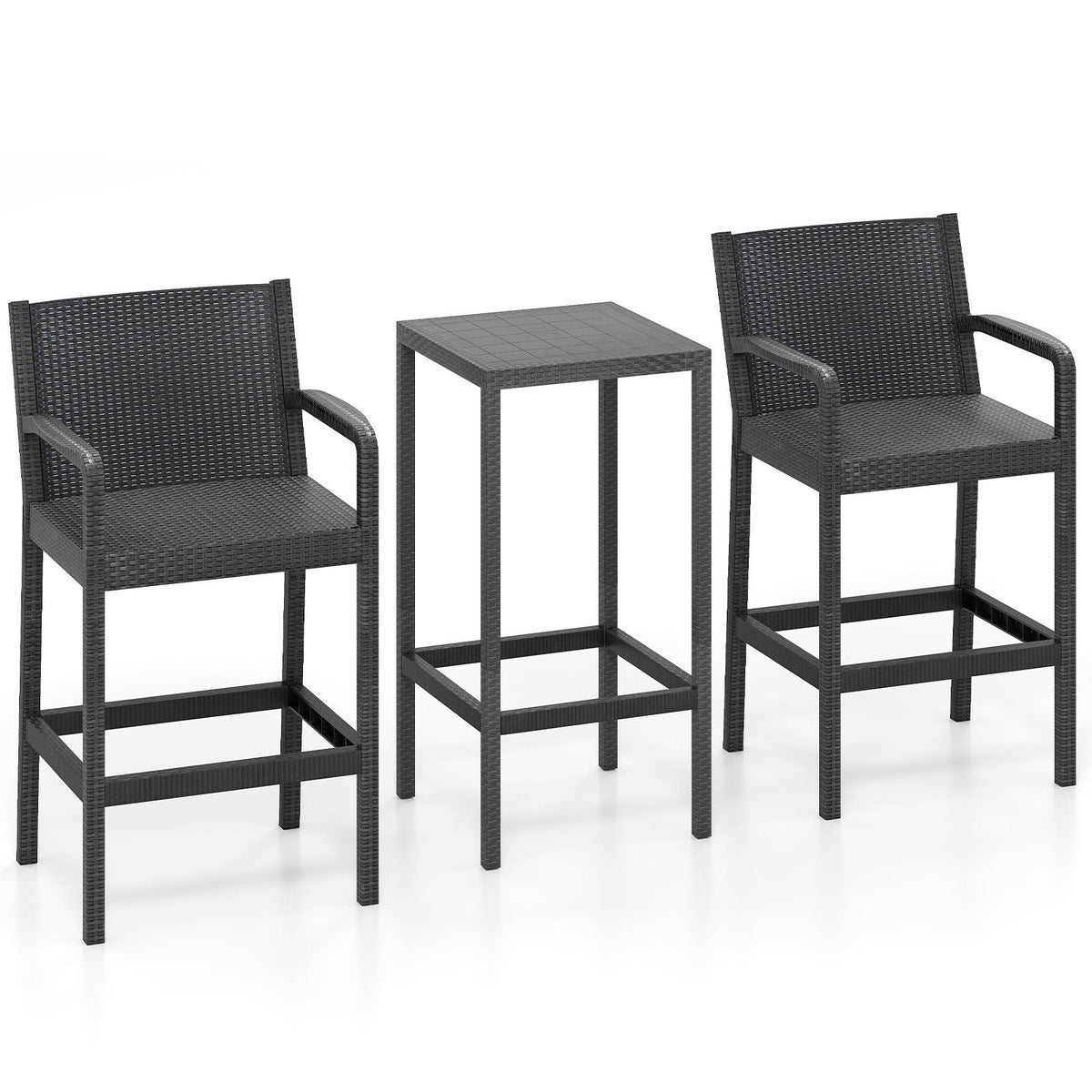 3 Pieces Patio Bar Set with 2 Stools and 1 Bar Table-Black