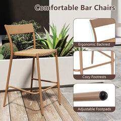 3 Pieces Patio Bar Table Set with Height Table and 2 Armless Chairs