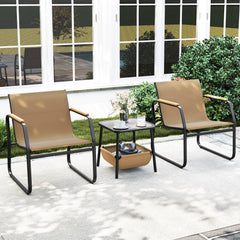3 Pieces Patio Furniture Set Outdoor Bistro Conversation Set-Brown