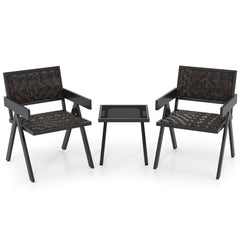 3 Piece Patio Wicker Bistro Set, 2 Black Metal Armchairs Rated 330 lb with Quick Dry Foam Padded Woven Seats and a Glass Top Table