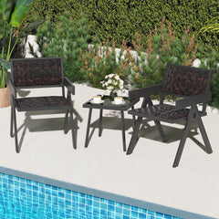 3 Piece Patio Wicker Bistro Set, 2 Black Metal Armchairs Rated 330 lb with Quick Dry Foam Padded Woven Seats and a Glass Top Table