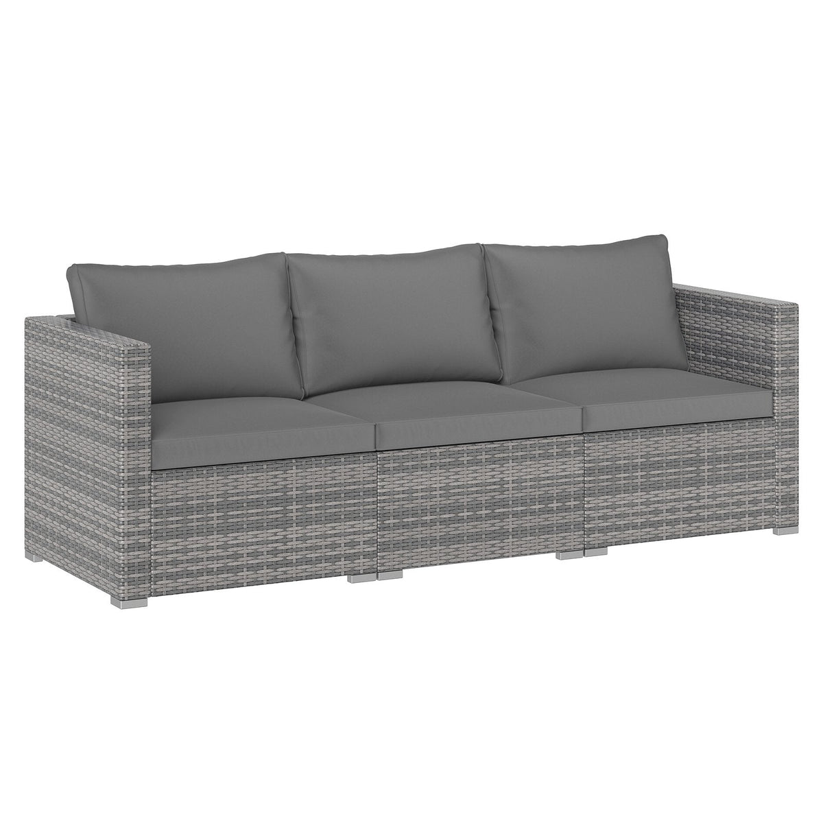3 Piece Modular Patio Sectional Sofa Set, Grey PE Rattan Left Arm, Right Arm and Armless Seats, 76 Inch