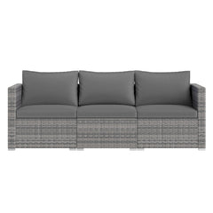 3 Piece Modular Patio Sectional Sofa Set, Grey PE Rattan Left Arm, Right Arm and Armless Seats, 76 Inch