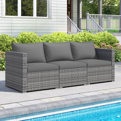 3 Piece Modular Patio Sectional Sofa Set, Grey PE Rattan Left Arm, Right Arm and Armless Seats, 76 Inch