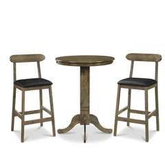 3 Pieces Wood Bar Table Set for 2 Round Pub Table with Pedestal Base and 2 Armless Stools