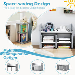 3-Piese Toddler Set with 2 Stools and Activity Table-Gray