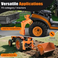 3-Point Quick Hitch with 5 Level Adjustable Bolt for Farming-Orange