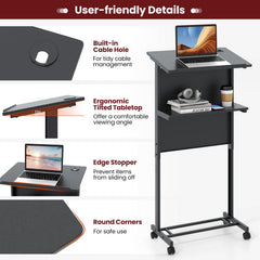 3-Position Height Adjustable Lectern Table with Tilted Tabletop-Black