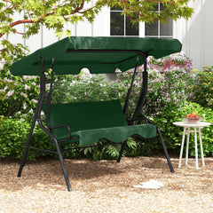 3 Seat Outdoor Patio Canopy Swing with Cushioned Steel Frame-Dark Green