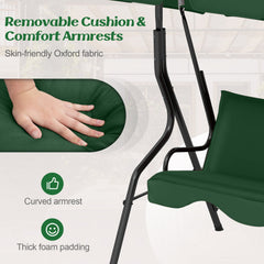 3 Seat Outdoor Patio Canopy Swing with Cushioned Steel Frame-Dark Green