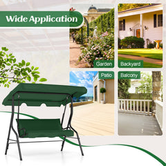 3 Seat Outdoor Patio Canopy Swing with Cushioned Steel Frame-Dark Green