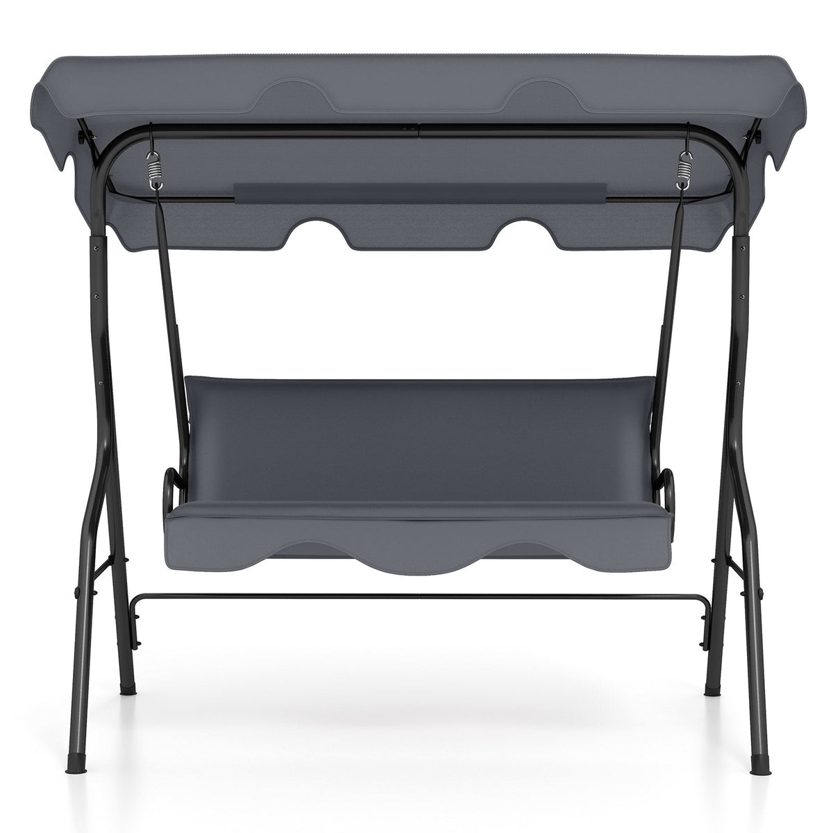 3-Seat Outdoor Patio Canopy Swing with Cushioned Steel Frame-Gray