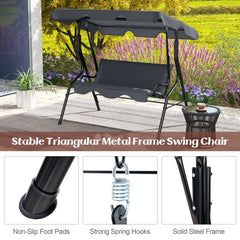 3-Seat Outdoor Patio Canopy Swing with Cushioned Steel Frame-Gray