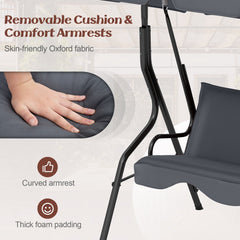 3-Seat Outdoor Patio Canopy Swing with Cushioned Steel Frame-Gray