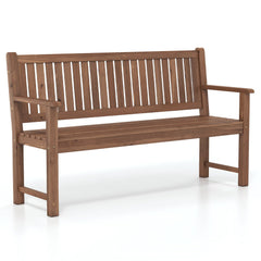 3-Seater Outdoor Wooden Bench 59 inch Large Garden Bench with Backrest-Brown