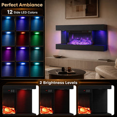 3-Sided Black Wall Mount Electric WiFi Fireplace with Floating Mantel and 12 Flame Ambient-32 inches