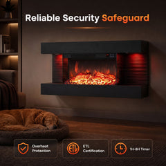 3-Sided Black Wall Mount Electric WiFi Fireplace with Floating Mantel and 12 Flame Ambient-32 inches