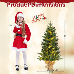 3 FT Pre-Lit Mini Artificial Christmas Tree with 363 Tips, 50 Warm White LEDs and Burlap Base