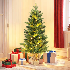 3 FT Pre-Lit Mini Artificial Christmas Tree with 363 Tips, 50 Warm White LEDs and Burlap Base
